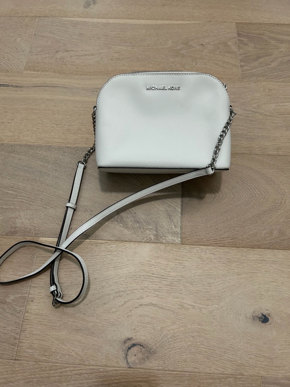 Michael Kors Cream Leather Dome Crossbody with Chain Strap